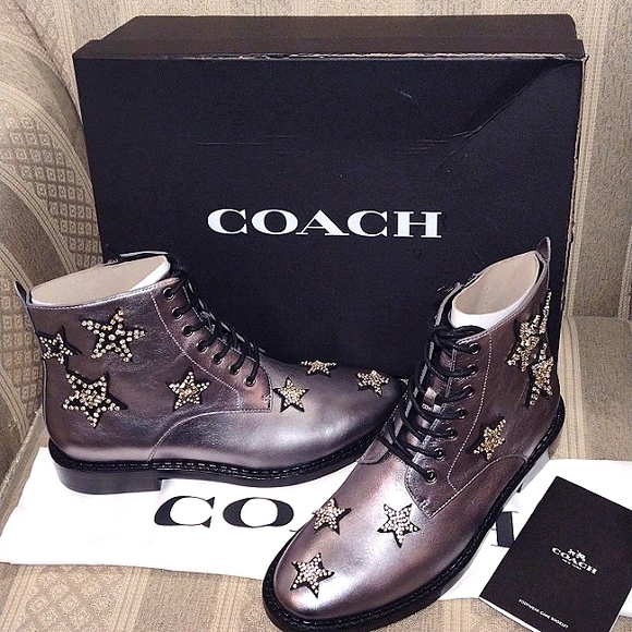Coach Shoes - NEW! Coach Watts 🎁Star Embellishments Metallic Pewter Boots